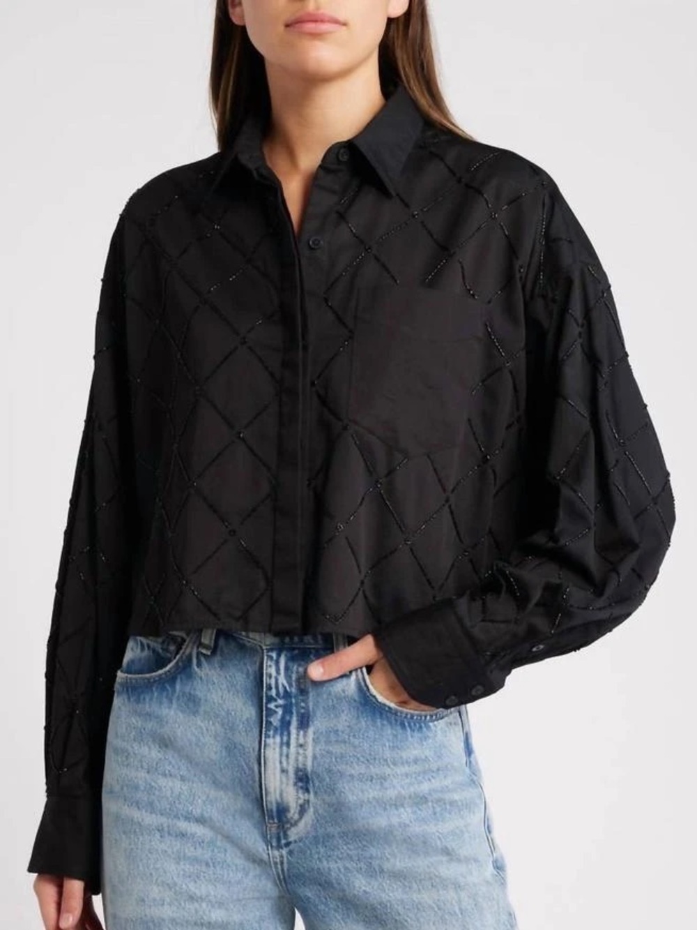 rag & bone Beatrice Beaded Button-Up Shirt In Black Small